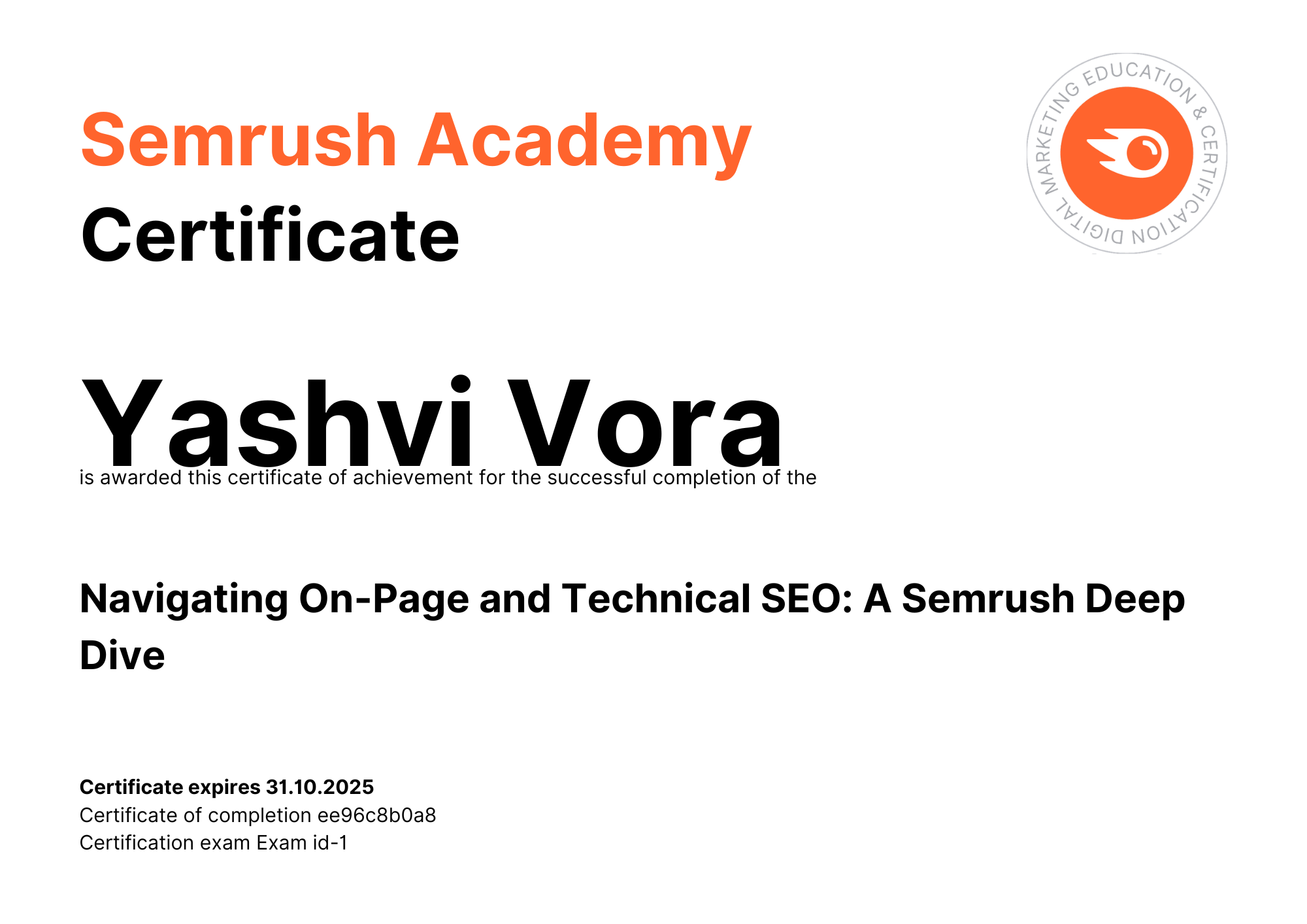 semrush navigating on page and technical seo